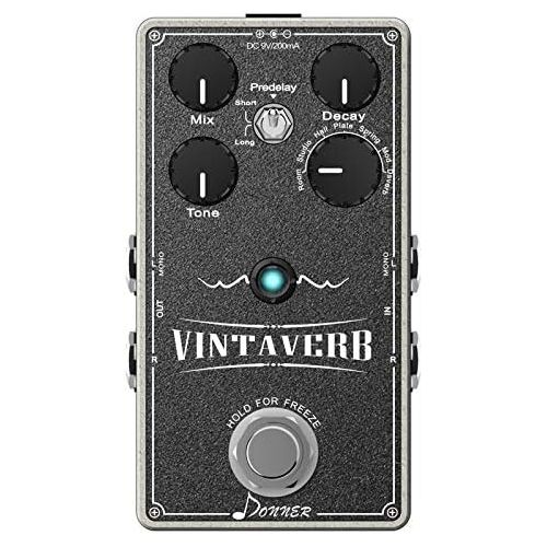  Donner Reverb Guitar Pedal, Vintaverb Stereo Reverb 7 Effects Room, Studio, Hall, Plate, Spring, Mod, Dsverb with Freeze Function True Bypass Trail On