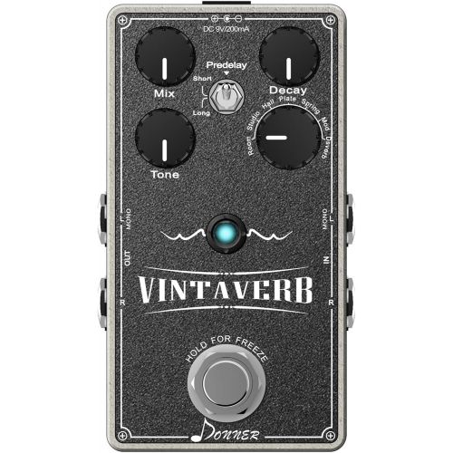  Donner Reverb Guitar Pedal, Vintaverb Stereo Reverb 7 Effects Room, Studio, Hall, Plate, Spring, Mod, Dsverb with Freeze Function True Bypass Trail On
