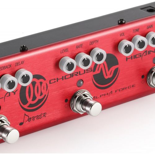  Donner Multi Guitar Effect Pedal Alpha Force 3 in 1 Effects Delay Chorus High Gain Distortion Pedal with Adapter