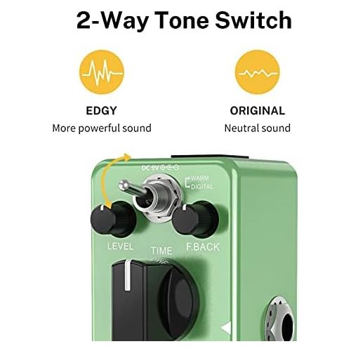  Donner Delay Pedal, Wave Delay Digital and Analog Warm Delay 2 Modes Guitar Effect Pedal True Bypass