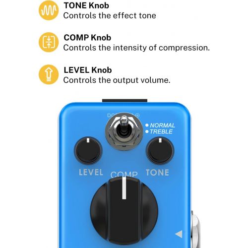  Donner Compressor Pedal, Ultimate Comp 2 Modes Compression Effect Pedal Pure Analog for Electric Guitar and Bass True Bypass