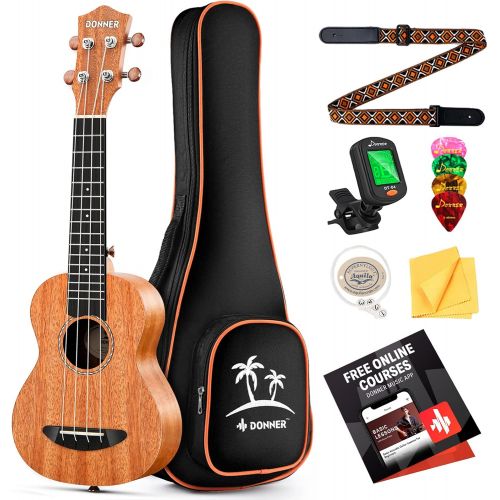  Donner Concert Ukulele Mahogany DUC-1 23 Inch Ukulele Starter Kit With Strap Nylon String Tuner