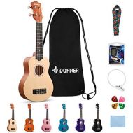 Donner DUS-10N Soprano Ukulele Ukelele Beginner Kit for Kids Students 21 Inch Rainbow with Bag, Strap,Strings, Tuner, Picks, Polishing Cloth - Natural
