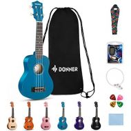 Donner DUS-10B Soprano Ukulele Ukelele Beginner Kit for Kids Students 21 Inch Rainbow with Bag, Strap,Strings, Tuner, Picks, Polishing Cloth, Blue