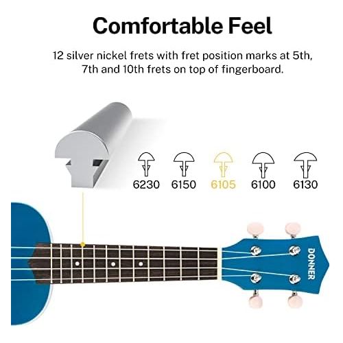  Donner DUS-10B Soprano Ukulele Ukelele Beginner Kit for Kids Students 21 Inch Rainbow with Bag, Strap,Strings, Tuner, Picks, Polishing Cloth, Blue