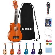 Donner DUS-10M Soprano Ukulele Ukelele Beginner Kit for Kids Students 21 Inch Rainbow with Bag, Strap,Strings, Tuner, Picks, Polishing Cloth, Mahogany Color