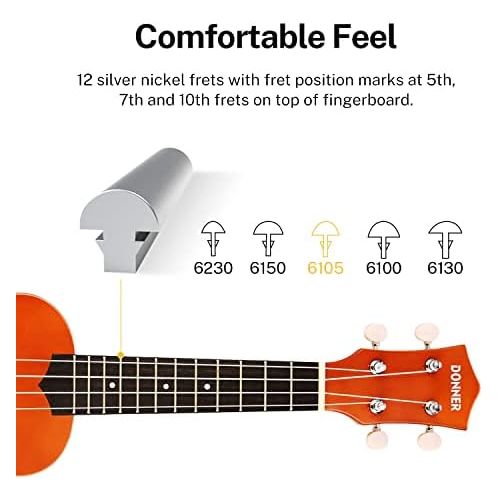  Donner DUS-10M Soprano Ukulele Ukelele Beginner Kit for Kids Students 21 Inch Rainbow with Bag, Strap,Strings, Tuner, Picks, Polishing Cloth, Mahogany Color