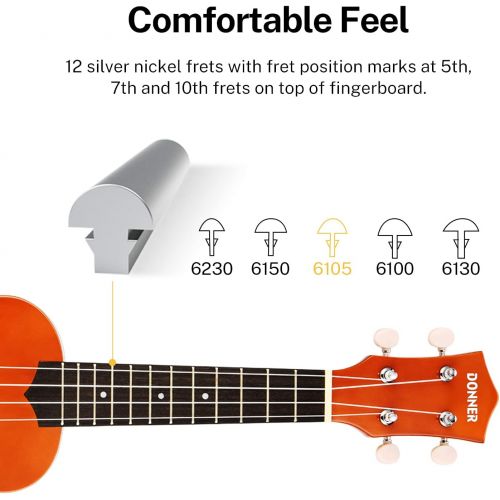  Donner DUS-10M Soprano Ukulele Ukelele Beginner Kit for Kids Students 21 Inch Rainbow with Bag, Strap,Strings, Tuner, Picks, Polishing Cloth, Mahogany Color