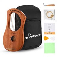 Donner DLH-001 Lyre Harp Mahogany, 7 Metal String Bone saddle Ancient Greece Style Lyre Harp with Tuning Wrench and Black Gig Bag