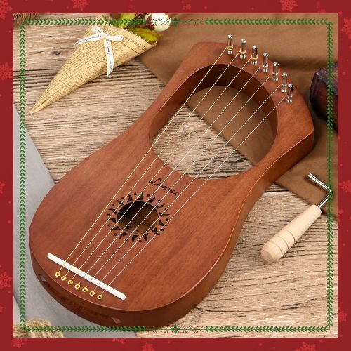  Donner DLH-001 Lyre Harp Mahogany, 7 Metal String Bone saddle Ancient Greece Style Lyre Harp with Tuning Wrench and Black Gig Bag