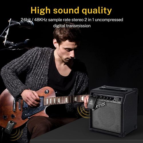  [아마존베스트]Donner Wireless Guitar Transmitter Receiver, 2.4GHZ Wireless Guitar System Stereo 1/4” & 1/8” 2 in 1 Plugs Rechargeable 6 Channels for Electric Guitar, Bass, Violin (Original Serie