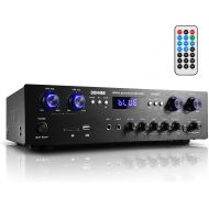 Donner Bluetooth 5.0 Stereo Audio Amplifier Receiver, 4 Channel, 440W Peak Power Home Theater Stereo Receiver USB, SD,FM, 2 Mic in Echo, RCA, LED, Speaker Selector for Studio, Home