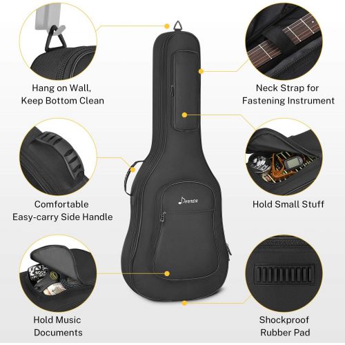  [아마존베스트]Donner 36 Inch Acoustic Guitar Gig Bag 0.5in Padded Sponge 600D Thick Ripstop Waterproof Nylon Soft Carry Case for Home Storage Travel 3 Pockets Dual Adjustable Straps Black