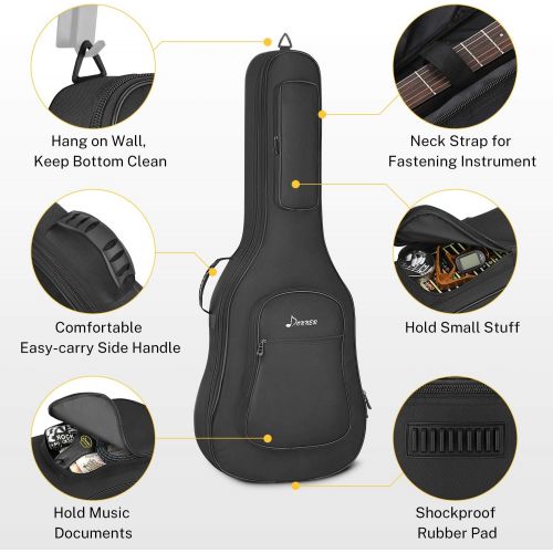  [아마존베스트]Donner 36 Inch Acoustic Guitar Gig Bag 0.3 Inch Thicken Sponge Pad 600D Thick Ripstop Waterproof Nylon Soft Carry Case Large Outer Pocket Dual Shoulder Straps Thicken Handle Black