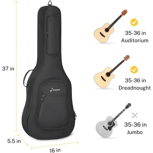  [아마존베스트]Donner 36 Inch Acoustic Guitar Gig Bag 0.3 Inch Thicken Sponge Pad 600D Thick Ripstop Waterproof Nylon Soft Carry Case Large Outer Pocket Dual Shoulder Straps Thicken Handle Black