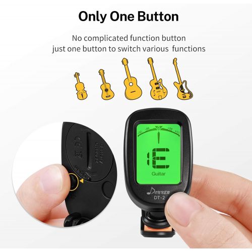  [아마존베스트]Donner Guitar Tuner Clip on-Accurate Chromatic,Acoustic Guitar Bass Violin Ukulele Tuner DT-2