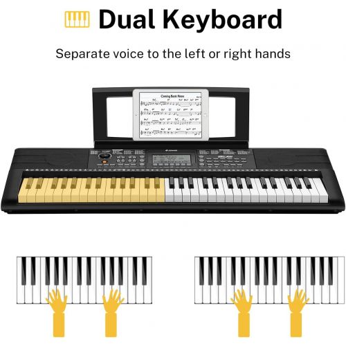  [아마존베스트]Donner DEK-610 61 Keys Electronic Keyboard Portable Electric Music Piano with Full-Size Keys for Beginners, Include a Music Stand, Keyboard Stand, Stool, Microphone