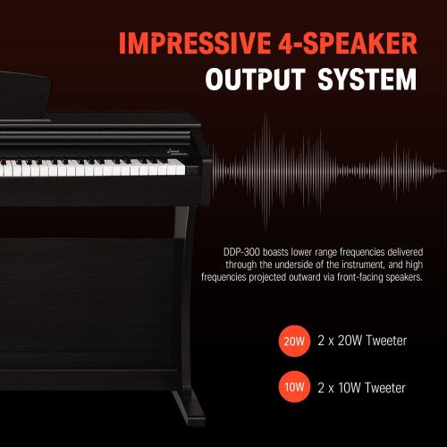  [아마존베스트]Donner DDP-300 Digital Piano 88 Key Weighted Keyboard for Beginner and Professional, Full Weighted Keyboard for Kid/Adult at Home/Stage, Triple Pedals, Bluetooth MIDI/USB/Headphone