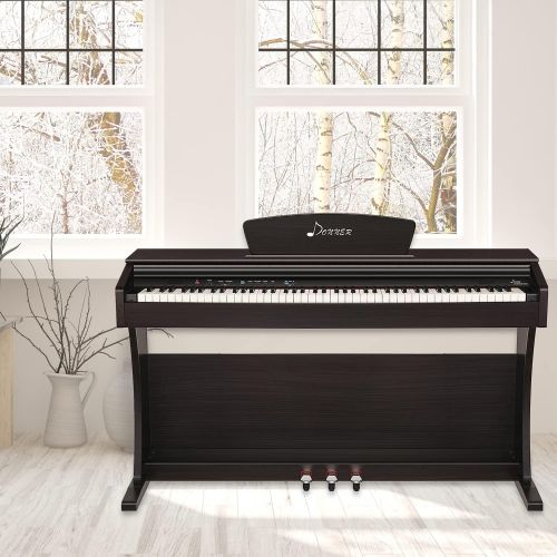  [아마존베스트]Donner DDP-300 Digital Piano 88 Key Weighted Keyboard for Beginner and Professional, Full Weighted Keyboard for Kid/Adult at Home/Stage, Triple Pedals, Bluetooth MIDI/USB/Headphone