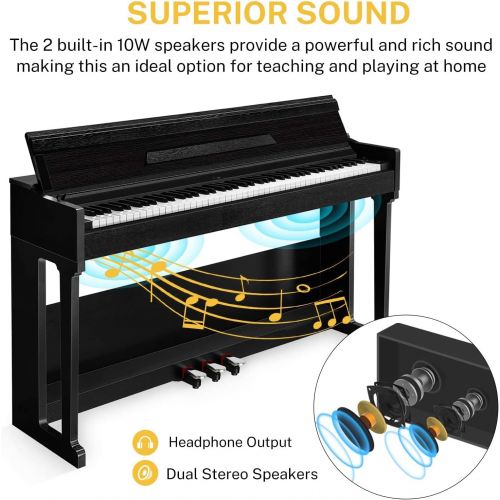  [아마존베스트]Donner DDP-90 Home Digital Piano, 88 Key Fully Weighted Electronic Keyboard, Triple Pedals, Black, USB/ MP3/ Headphone/Audio Output Function