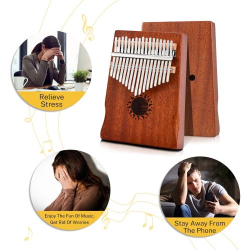  [아마존베스트]Donner 17 Key Kalimba Thumb Piano Solid Mahogany Body Finger Piano Easy to Learn Mbira Instrument Gift for Kids Adult Beginners Professional DKL-17