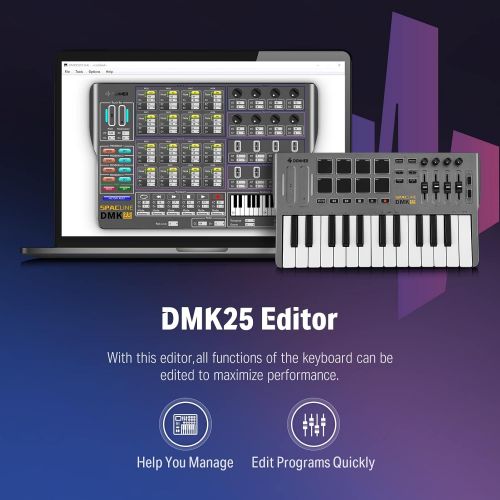  [아마존베스트]Donner Professional Mini DMK25 | 25 Key USB MIDI Keyboard Controller With 8 Backlit Drum Pads, 4 Knobs 4 control faders MIDI Controller BLACK