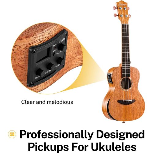  [아마존베스트]Donner Acoustic Electric Ukulele Concert Size Built-in Tuner Solid Top Mahogany 23 inch ElectroUkelele Beginner Kit With Online Lesson EQ Gig Bag Strap String Picks DUC-4E Profess