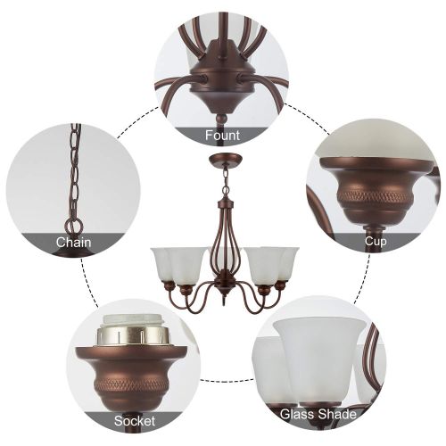  Doraimi Lighting Doraimi 3/5 Light Chandelier Lighting, Brown Finish with Opal Glass Shade (Brown,5 lgiht)