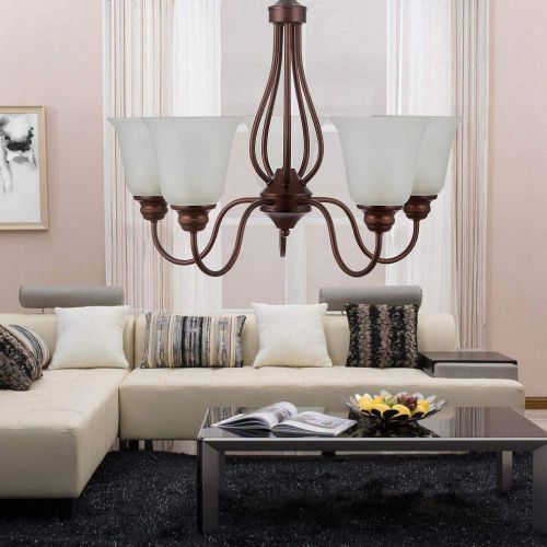  Doraimi Lighting Doraimi 3/5 Light Chandelier Lighting, Brown Finish with Opal Glass Shade (Brown,5 lgiht)