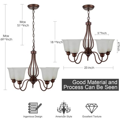  Doraimi Lighting Doraimi 3/5 Light Chandelier Lighting, Brown Finish with Opal Glass Shade (Brown,5 lgiht)