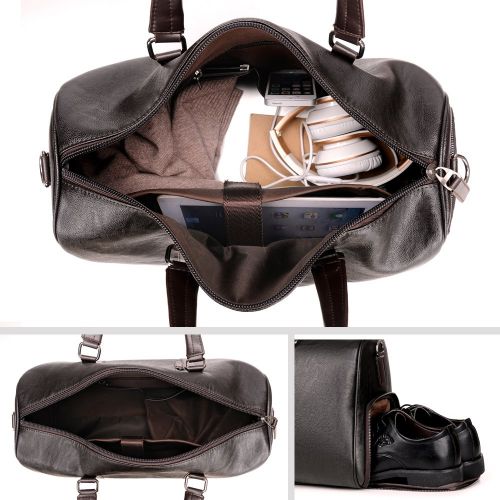  Doreamale Men Gym Bag Leather Travel Weekender Overnight Duffel Bag Gym Sports Luggage Tote For Men & Women