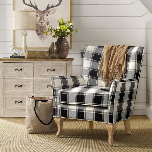  Dorel Living Middlebury Checkered Pattern Accent Chair, Black & White Checkered