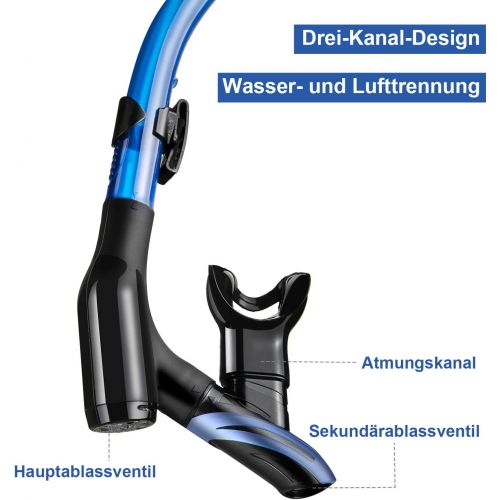  Dorlle Schnorchelset Schnorcheln Set mit Schnorchel und Taucherbrille，wasserdichte Tauchmaske Anti-Fog Anti-Leck aus Gehartetem Glas，mit 3-Kanal Premium Dry Schnorchel fuer Erwachse