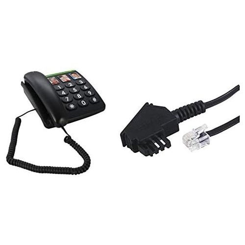  [아마존베스트]Doro PhoneEasy 331ph Corded Large Button Telephone with 3 Direct Dialing Photo Keys Black & Hama Telephone Cable (TAE-F Plug to Modular Plug 6p4c 10m) Black