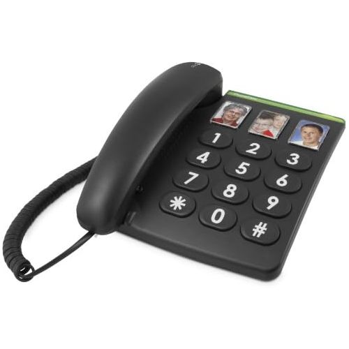  [아마존베스트]Doro PhoneEasy 331ph Corded Large Button Telephone with 3 Direct Dialing Photo Keys Black & Hama Telephone Cable (TAE-F Plug to Modular Plug 6p4c 10m) Black