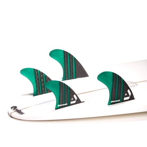  Dorsal Carbon Hexcore Quad Surfboard Fins (4) Honeycomb FUT Base Green