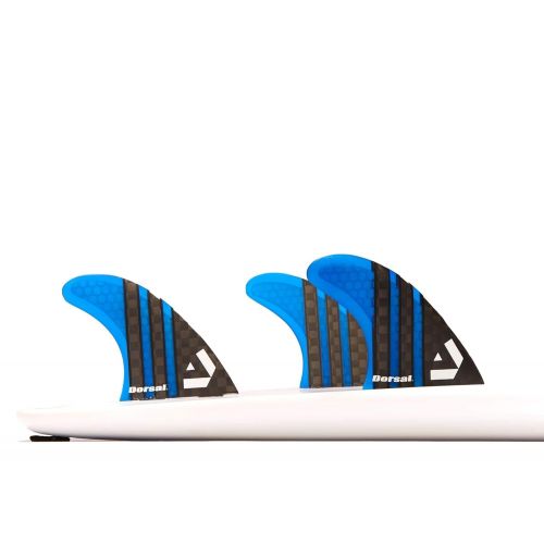  Dorsal Carbon Hexcore Thruster Surfboard Fins (3) Honeycomb FCS Base Blue