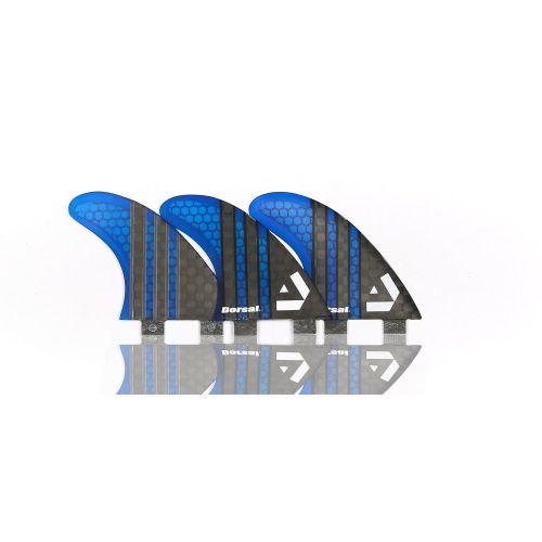  Dorsal Carbon Hexcore Thruster Surfboard Fins (3) Honeycomb FCS Base Blue