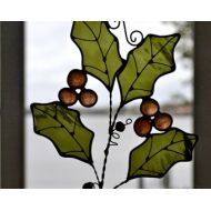 Dortdesigns Holly Branch Stained Glass Suncatcher