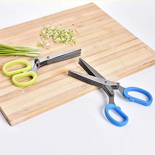  Dosreng 10Pcs 19Cm Minced 5 Layers Basil Rosemary Kitchen Scissor Shredded Chopped Scallion Cutter Herb Laver Spices Cook Tool Cut Random Color