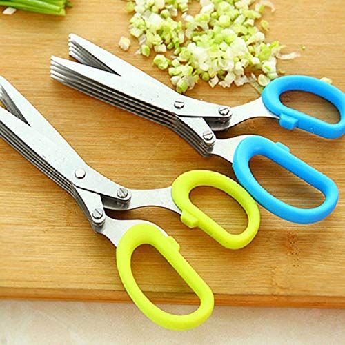  Dosreng 10Pcs 19Cm Minced 5 Layers Basil Rosemary Kitchen Scissor Shredded Chopped Scallion Cutter Herb Laver Spices Cook Tool Cut Random Color