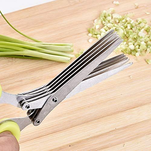  Dosreng 10Pcs 19Cm Minced 5 Layers Basil Rosemary Kitchen Scissor Shredded Chopped Scallion Cutter Herb Laver Spices Cook Tool Cut Random Color