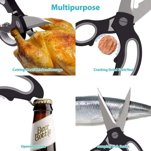  Dosreng Kitchen Scissors Ultra Sharp Premium Heavy Duty Kitchen Shears Multi Purpose For Cutting Meat Poultry Cartilage BBQ Bones Fish