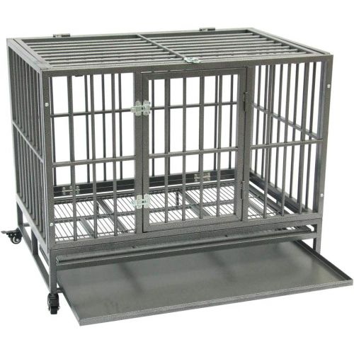  DotePet 42 Heavy Duty Dog Cage Crate Kennel Metal Pet Playpen Portable with Tray Silver