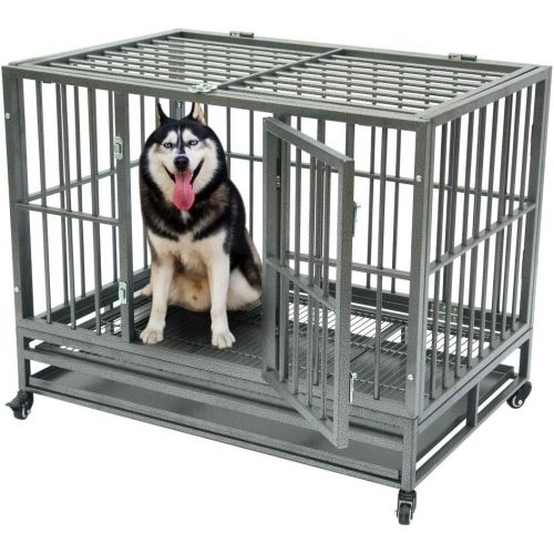  DotePet 42 Heavy Duty Dog Cage Crate Kennel Metal Pet Playpen Portable with Tray Silver