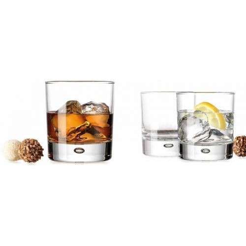  Double Old Fashioned Whiskey Glass (Set of 4) with Chilling Stones - 10 oz Heavy Base Rocks Barware Glasses for Scotch, Bourbon and Cocktail Drinks