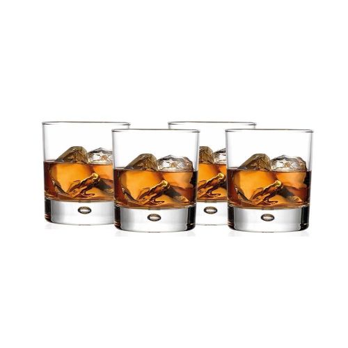  Double Old Fashioned Whiskey Glass (Set of 4) with Chilling Stones - 10 oz Heavy Base Rocks Barware Glasses for Scotch, Bourbon and Cocktail Drinks