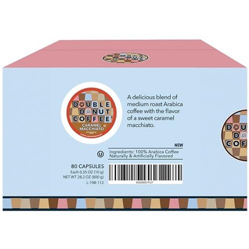  Caramel Macchiato Coffee - Caramel Coffee in Single Serve Coffee Pods for the Keurig K Cups Coffee Brewers, From Double Donut, 80 Cups