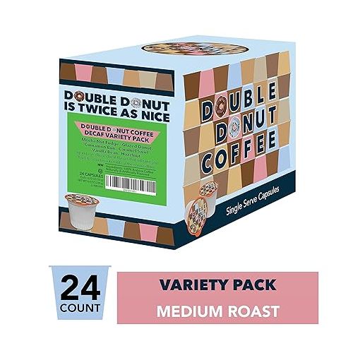  Double Donut Decaf Medium Roast Coffee Pods Variety Pack - 24 Count