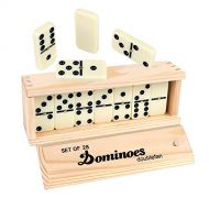 [아마존베스트]Doublefan Dominoes Double 6, Domino Game Set with Spinner for Kids, Double 6 Professional Domino Tiles with Spinner in Wooden Box,28 pcs